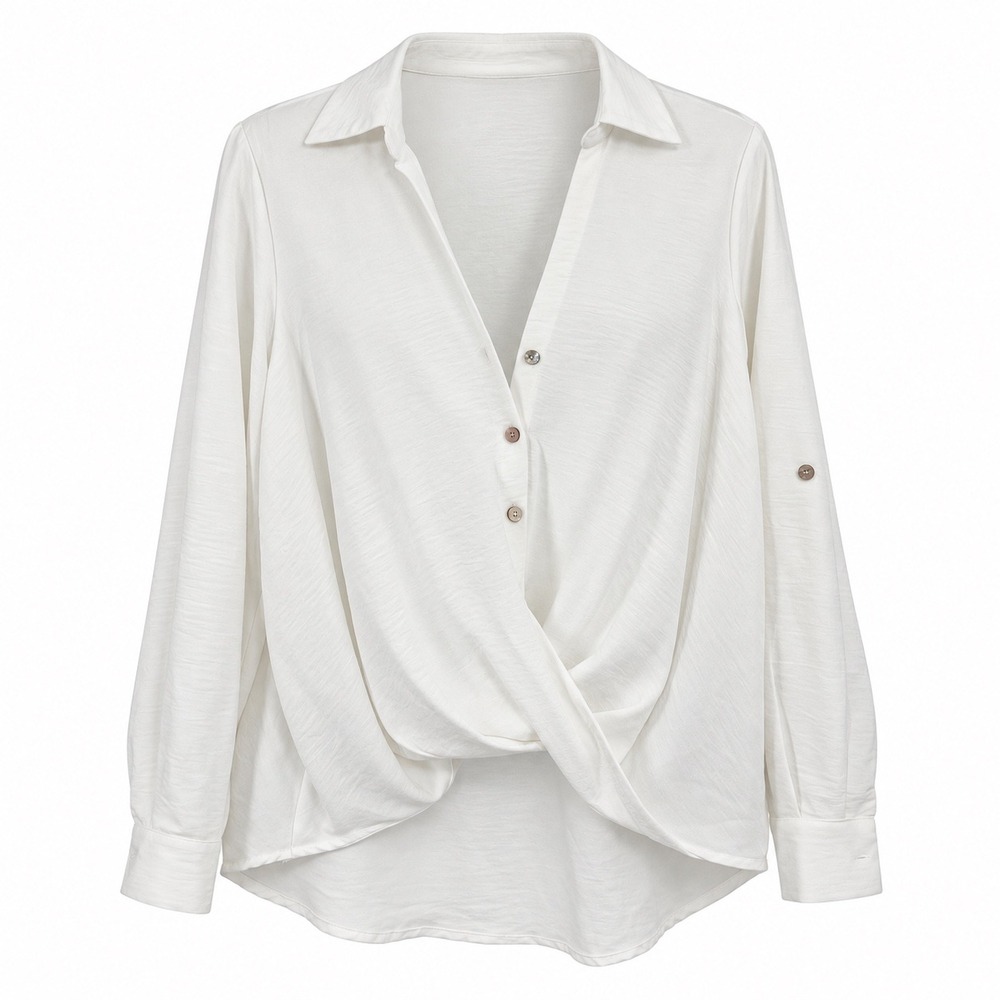 Status by Chenault White Twist Front Roll Tab Sleeve Blouse Medium 2592HM141N